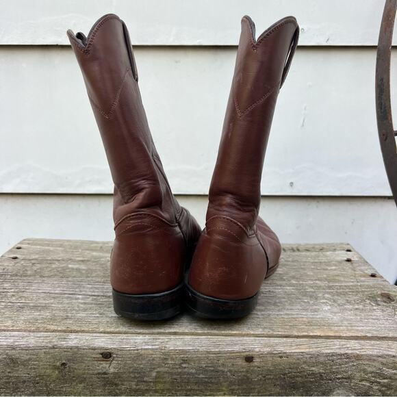 Vintage 80s 90s Justin Brown Roper Pull On Cowboy Boots 8E Style 3404 - Picture 5 of 9